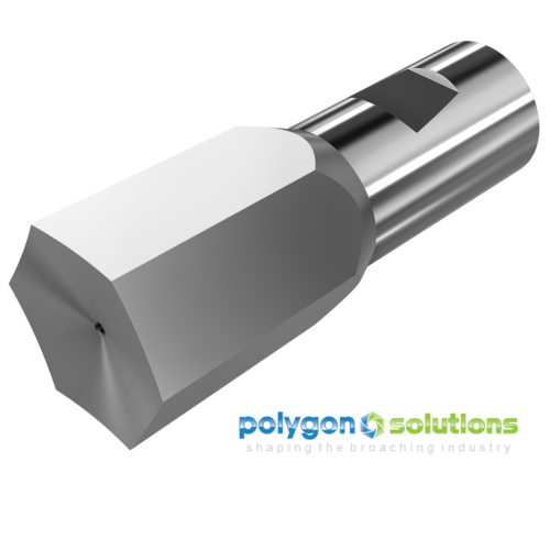 Precision 19/32" hexagon rotary broach by Polygon Solutions for CNC machining of internal hex profiles in aluminum, stainless steel, titanium, and exotic materials.