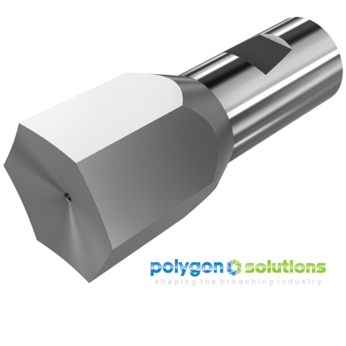 Precision 21/32" hexagon rotary broach by Polygon Solutions for CNC machining of internal hex profiles in aluminum, stainless steel, titanium, and exotic materials.